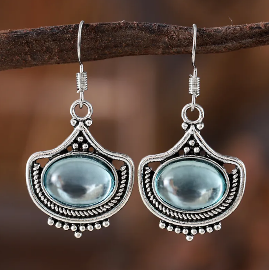 Nahrdelník Ovalnými Drahokamy Nahrdelníku Naušnic Modrymi