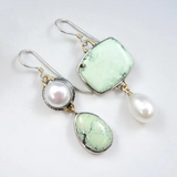 Náušnice Emailove Asymetrické Zelené Perlove