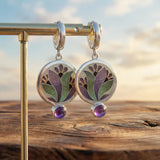 Náušnice Fialovými Boho Krystaly Stříbra Š