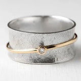 Prsten Průhování Zlatým Zirkonem Stříbra Vintage