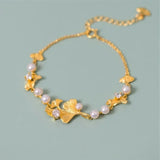 Ginkgo Bracelet with Classic Leaf Design and Pearls